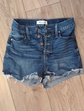 Madewell Indigo High-Rise Button-Fly Denim Shorts, Size 24